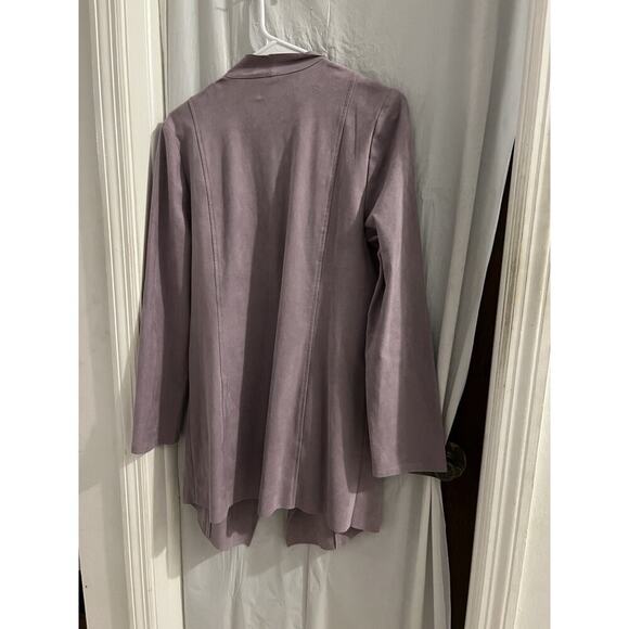 Chicos Jacket Womens 1 US Abstract Beauty Purple Faux Suede Drape Front Stretch - Picture 4 of 4